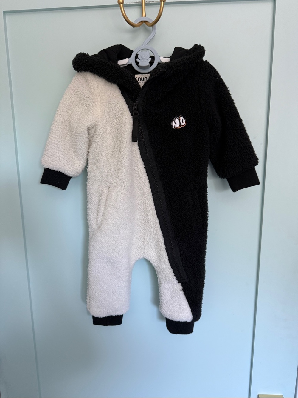 nununu Black & White Two-Tone Sherpa Hooded One-Piece - Winter Pram Outfit